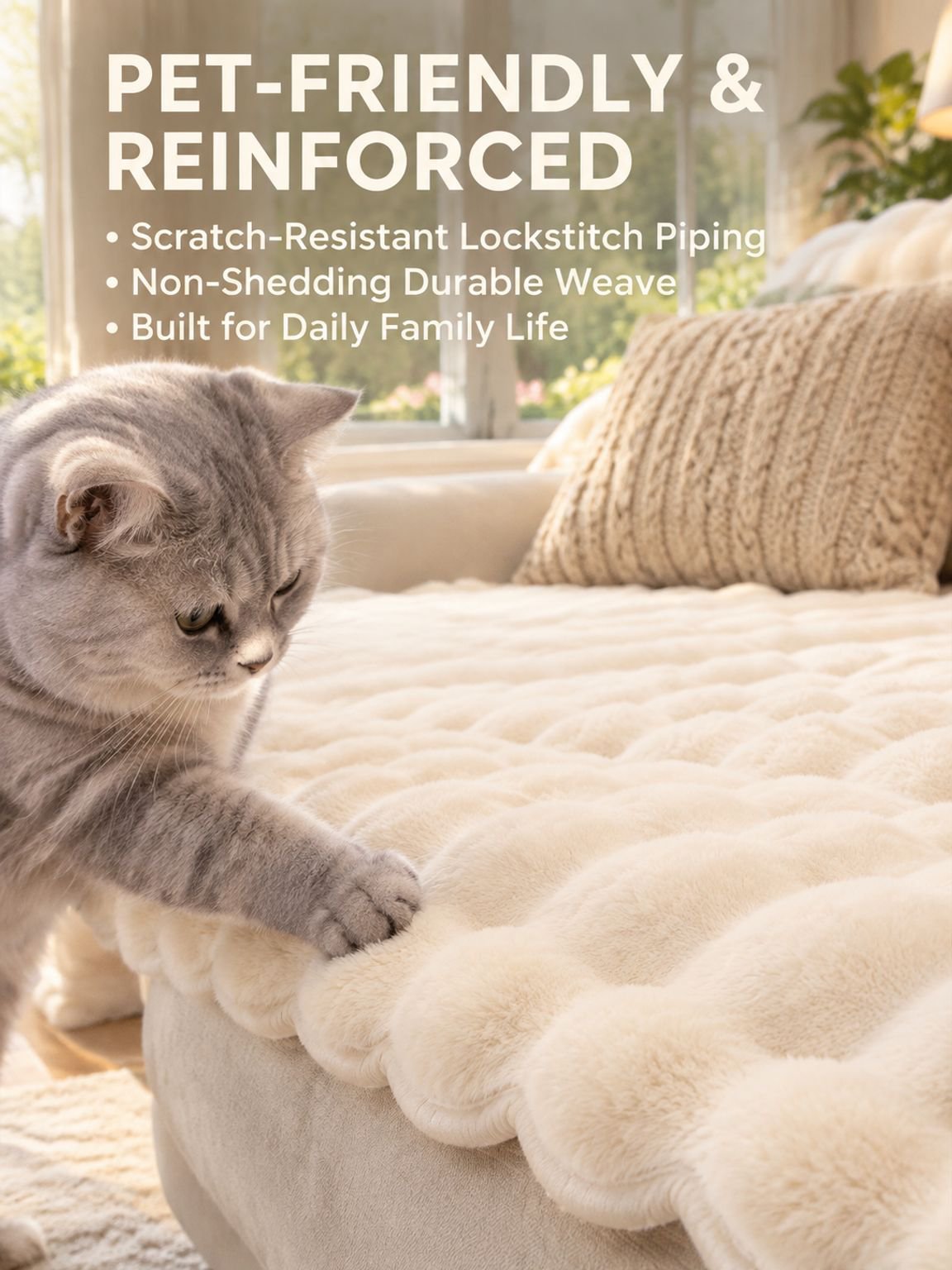 Soft white faux fur couch cover for home decoration