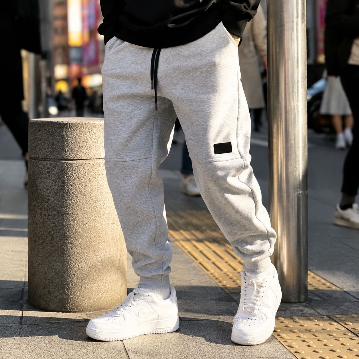 メンズレトロトレンドスウェットパンツ、ハイストリート無地ジョガーパンツ