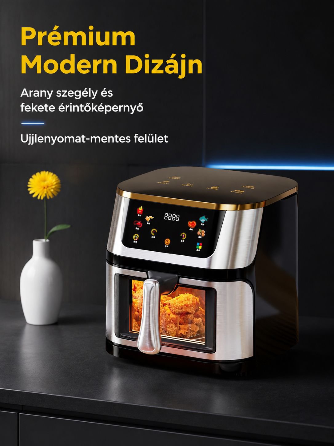 10 literes nagy kapacitású rozsdamentes acél légsütő modern konyhában