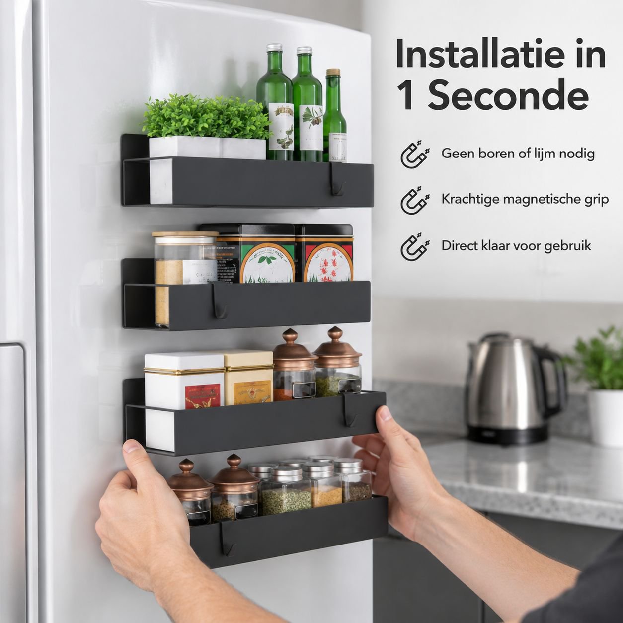 Carbon Steel Refrigerator Magnetic Spice Storage Rack for Home Daily Use in the Kitchen, Punch-Free 