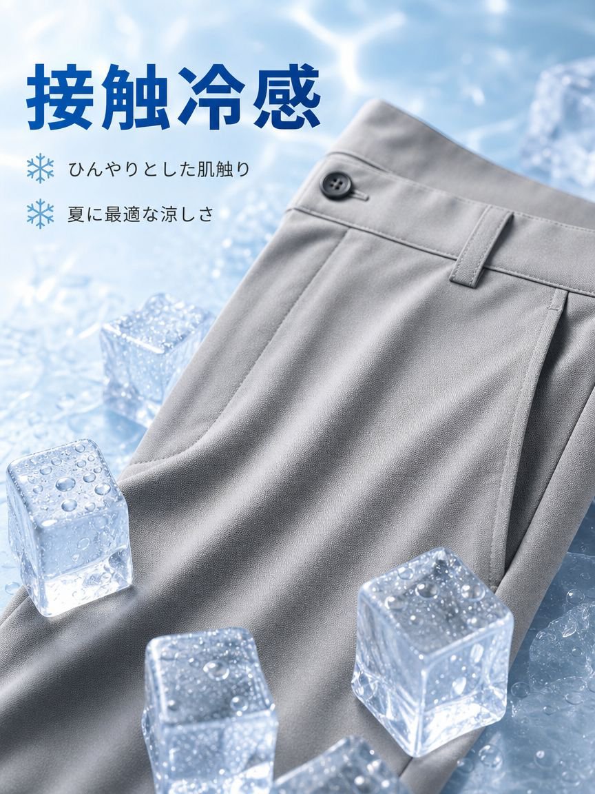 春夏新作 ナイロンストレッチ接触冷感メンズパンツ