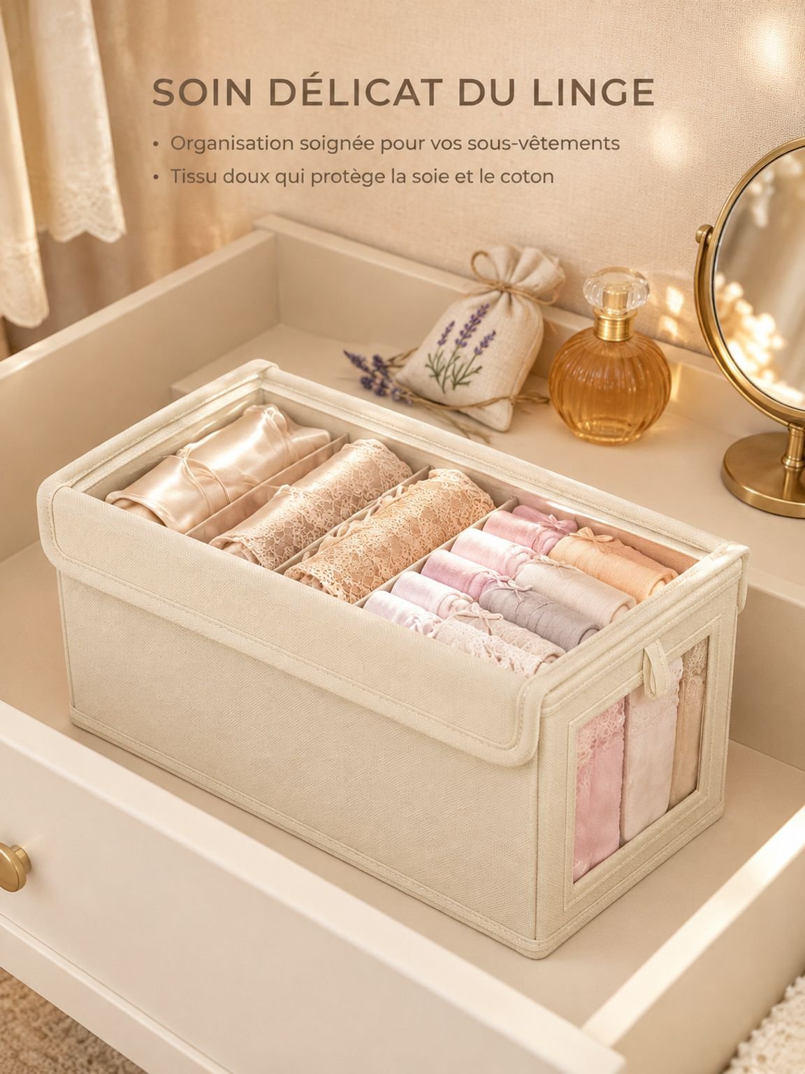 Panier en coton et lin pour vêtements et linge