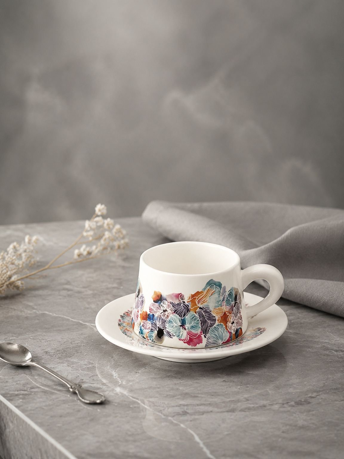 Luxury Mesh Wine Snack Set, Country Ceramic Tea Cup & Saucer Combo