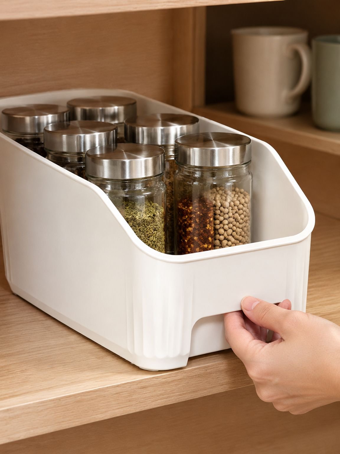 Space-saving kitchen organizer for cabinets and shelves