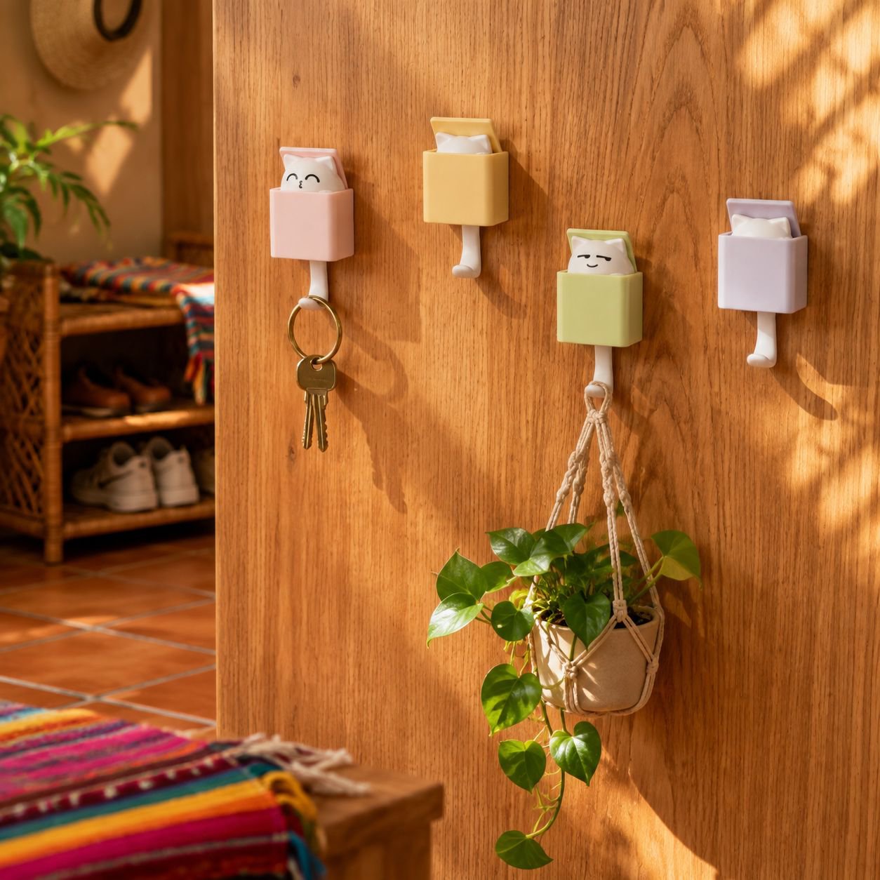 Lindo gancho para gato, gancho de pared telescópico, gancho de pared multiusos, adhesivo sin daños, 