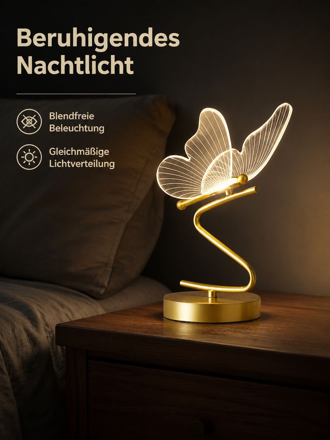 Kreative Tischlampe im nordischen Stil mit Schmetterlingsdesign, wiederaufladbare Nachttischlampe