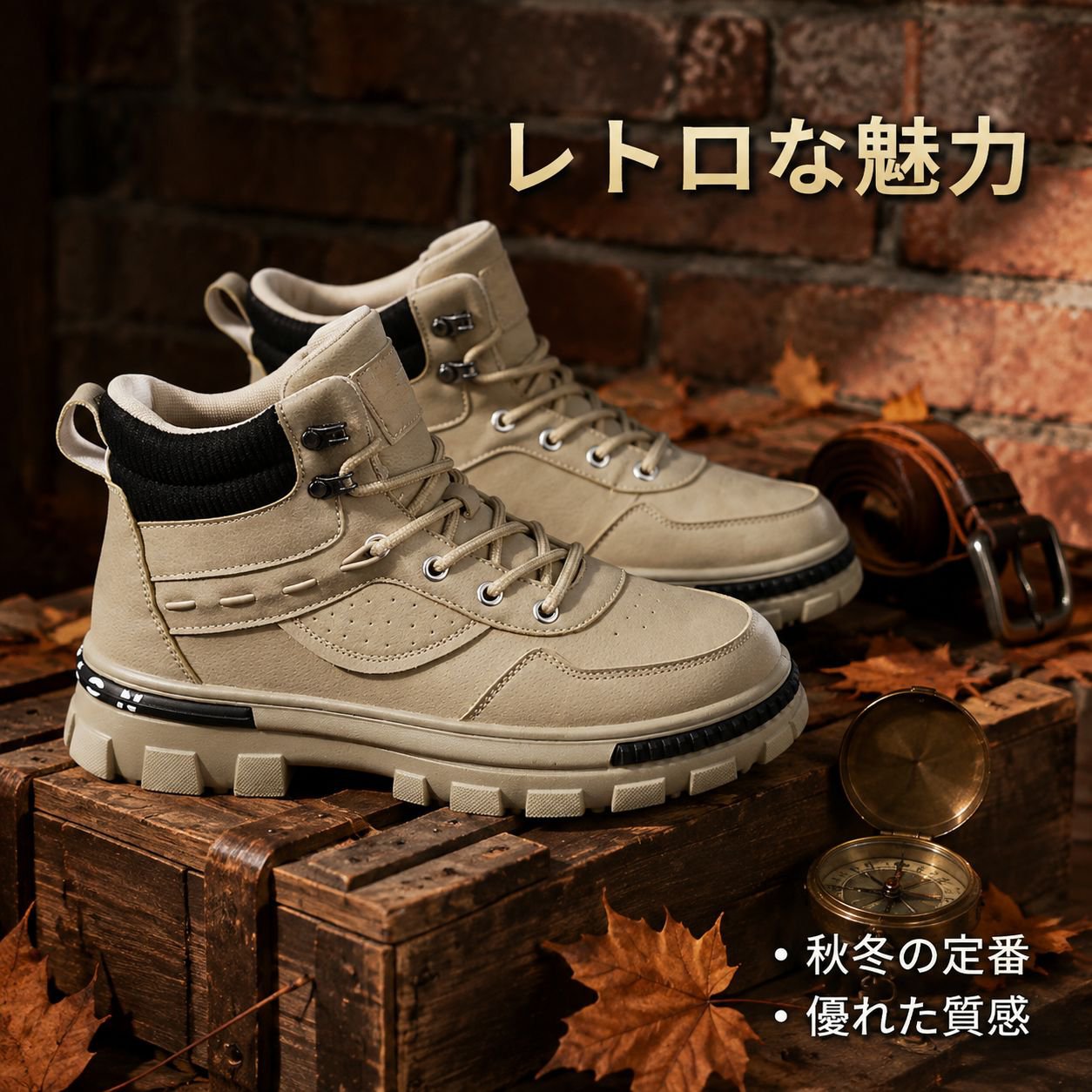 レトロなプラットフォームアンクルブーツ、メンズワークブーツ、ハイカットブーツ