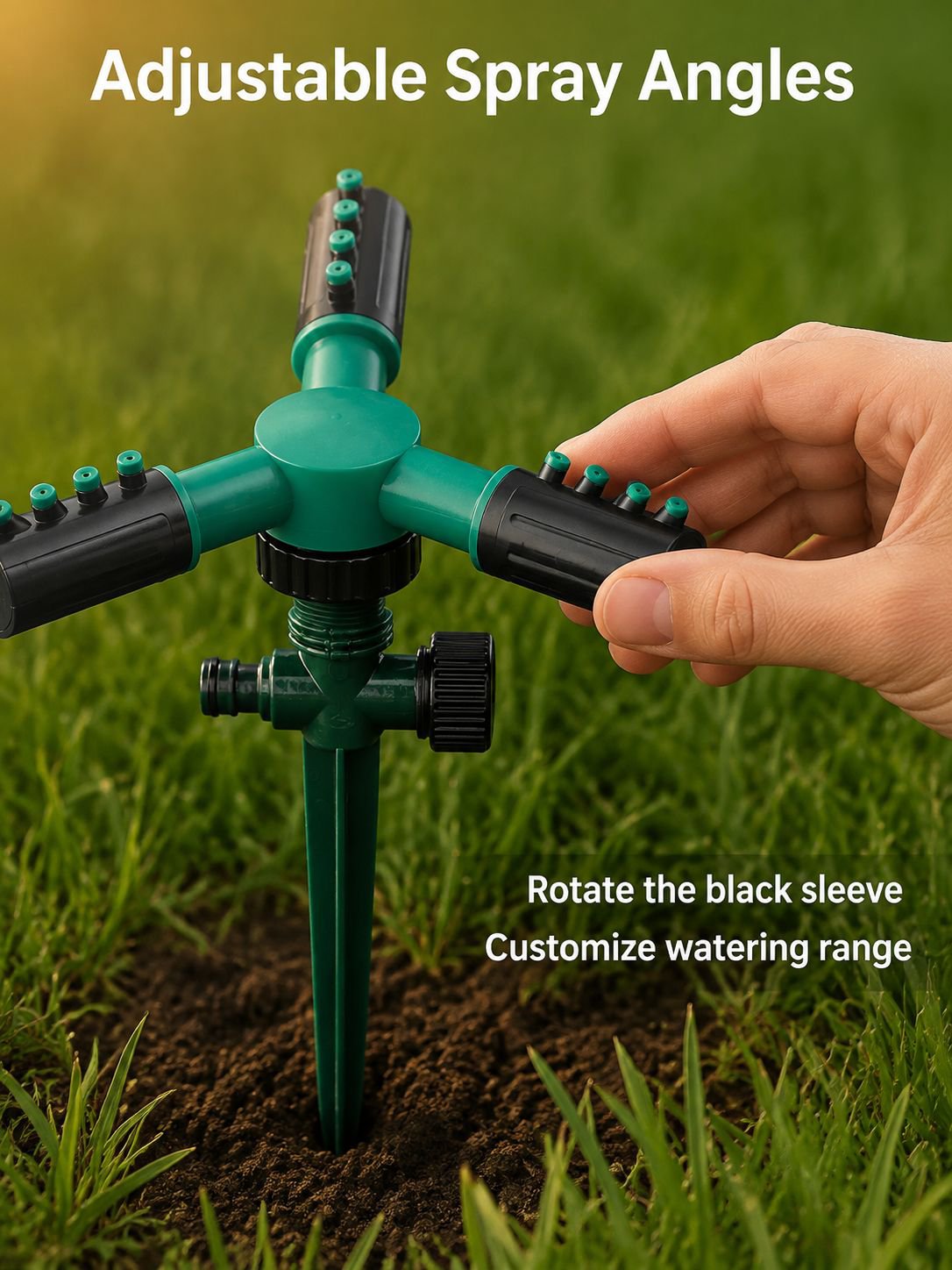 Close-up of the rotating sprinkler heads for efficient irrigation