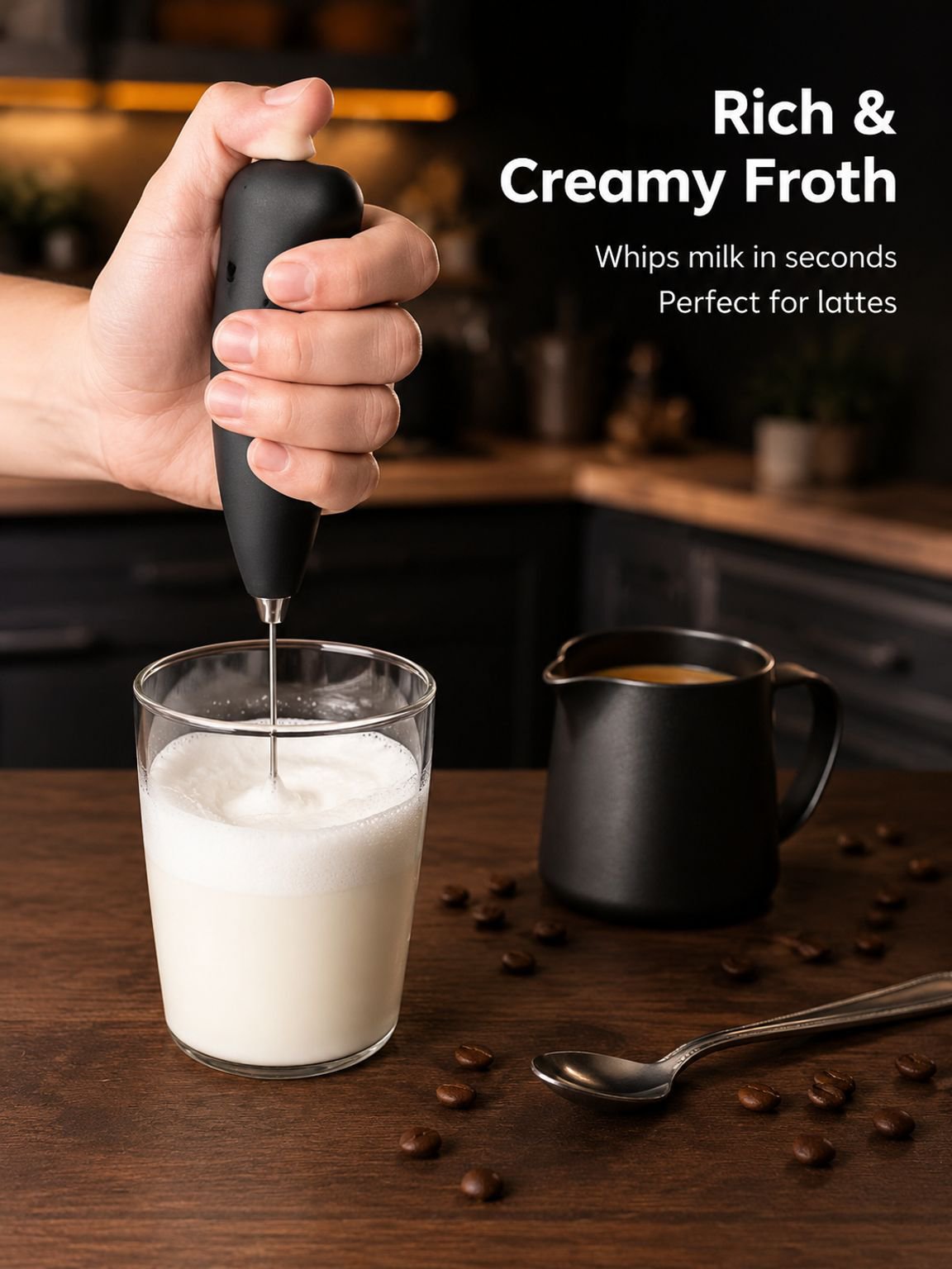 Household Mini Electric Milk Frother Mixer, Stainless Steel Handheld Milk Foamer