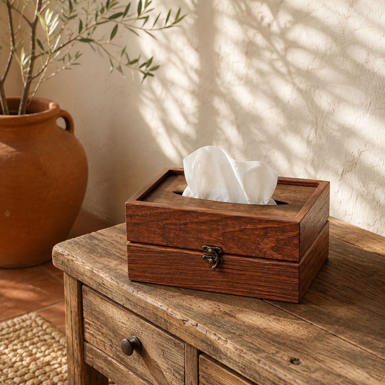 Caja de pañuelos de madera sólida estilo chino para sala