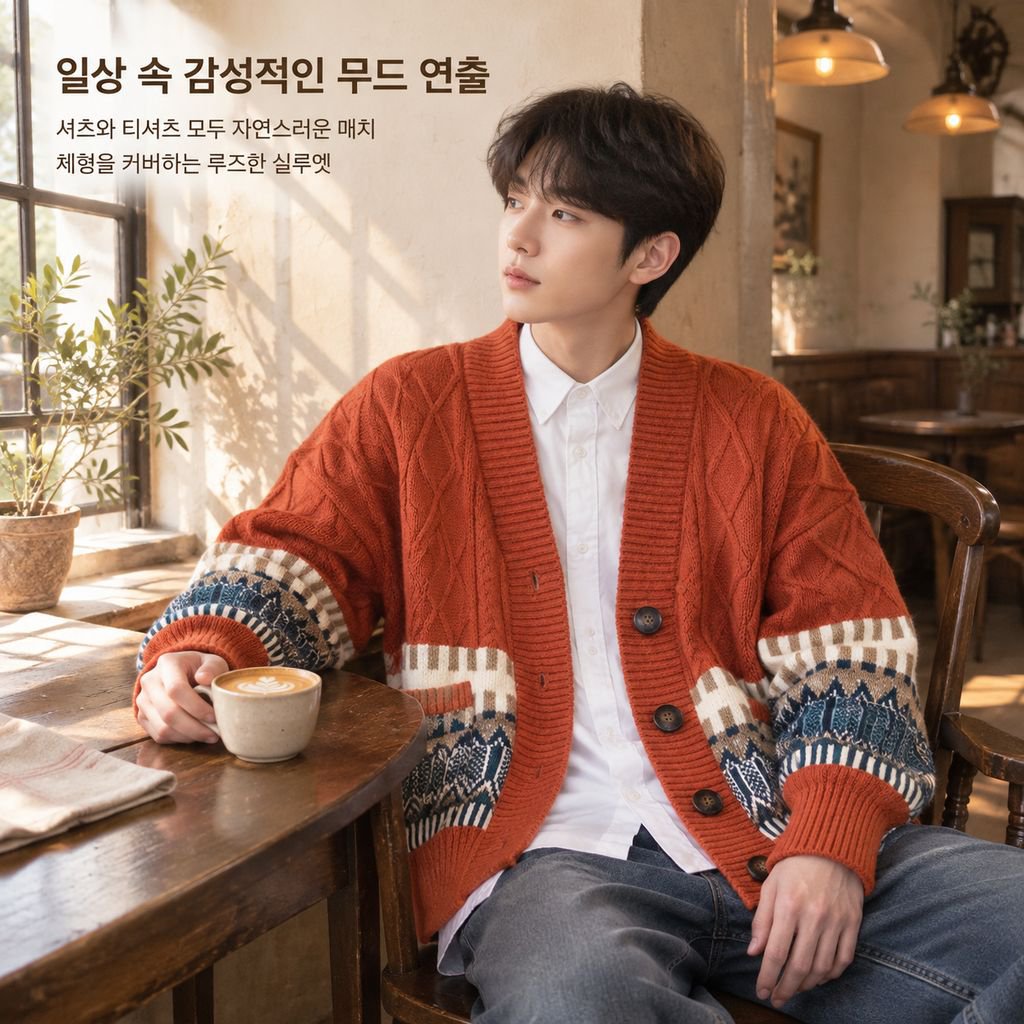 남성 빈티지 프레피룩 루즈핏 니트 가디건 봄 가을 커플 스웨터 아우터