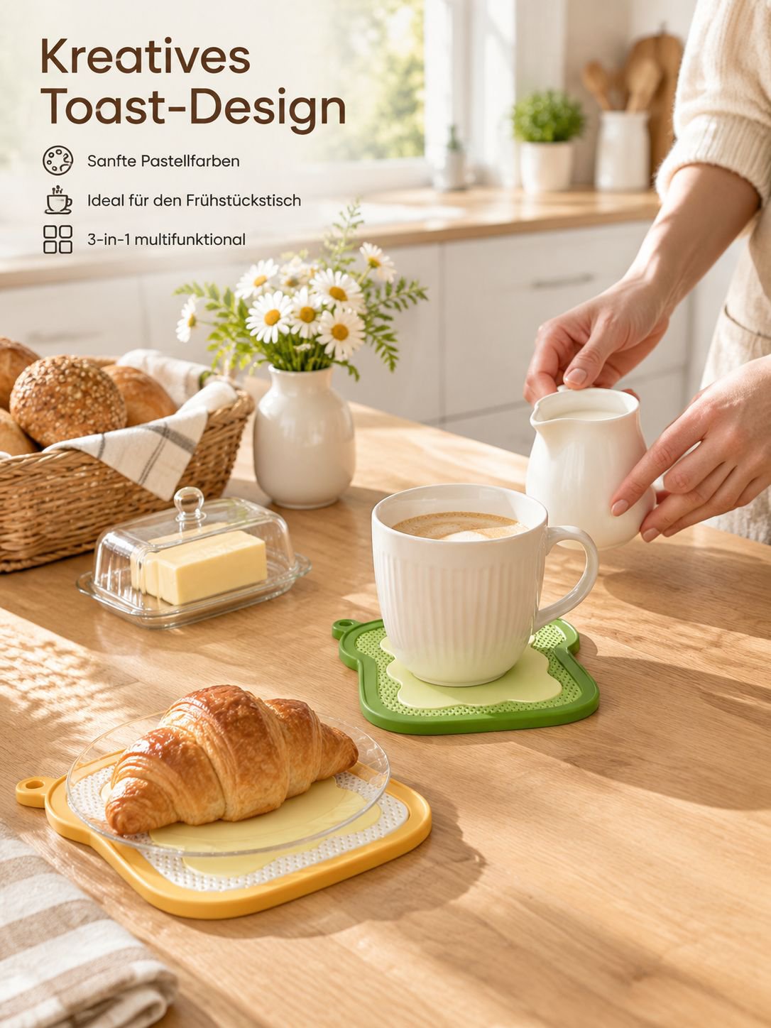 Toast Silikon Untersetzer 3-in-1 Schalen- und Tellerunterlage