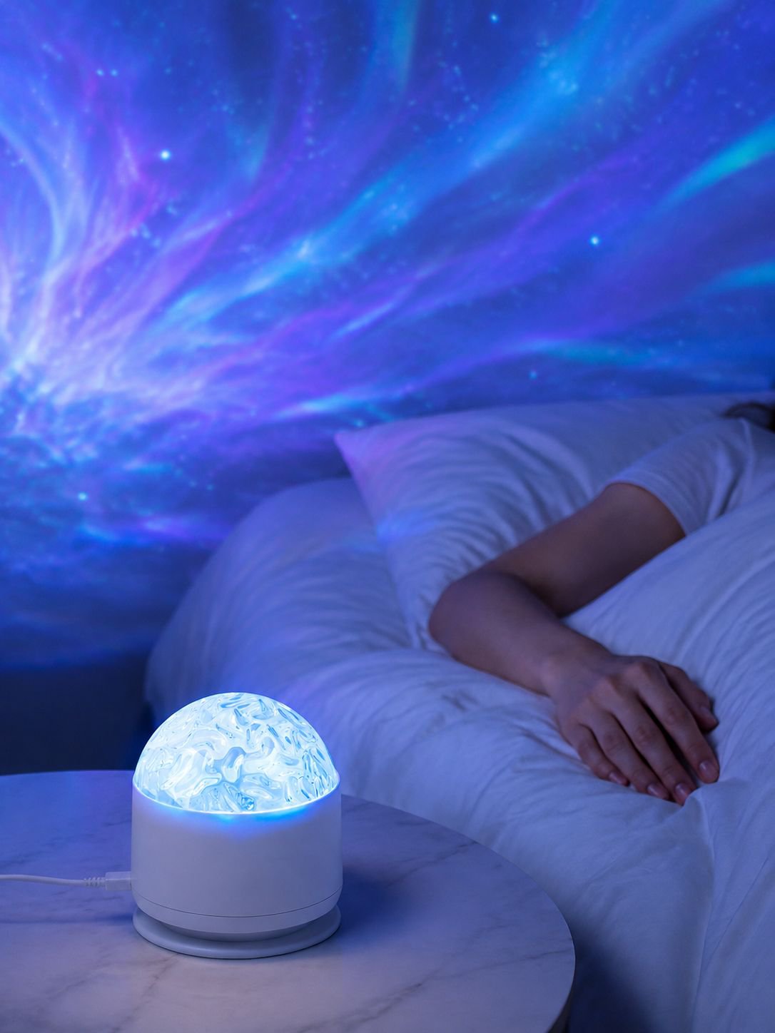 Lámpara de noche con efectos de luz relajantes y proyección de cielo