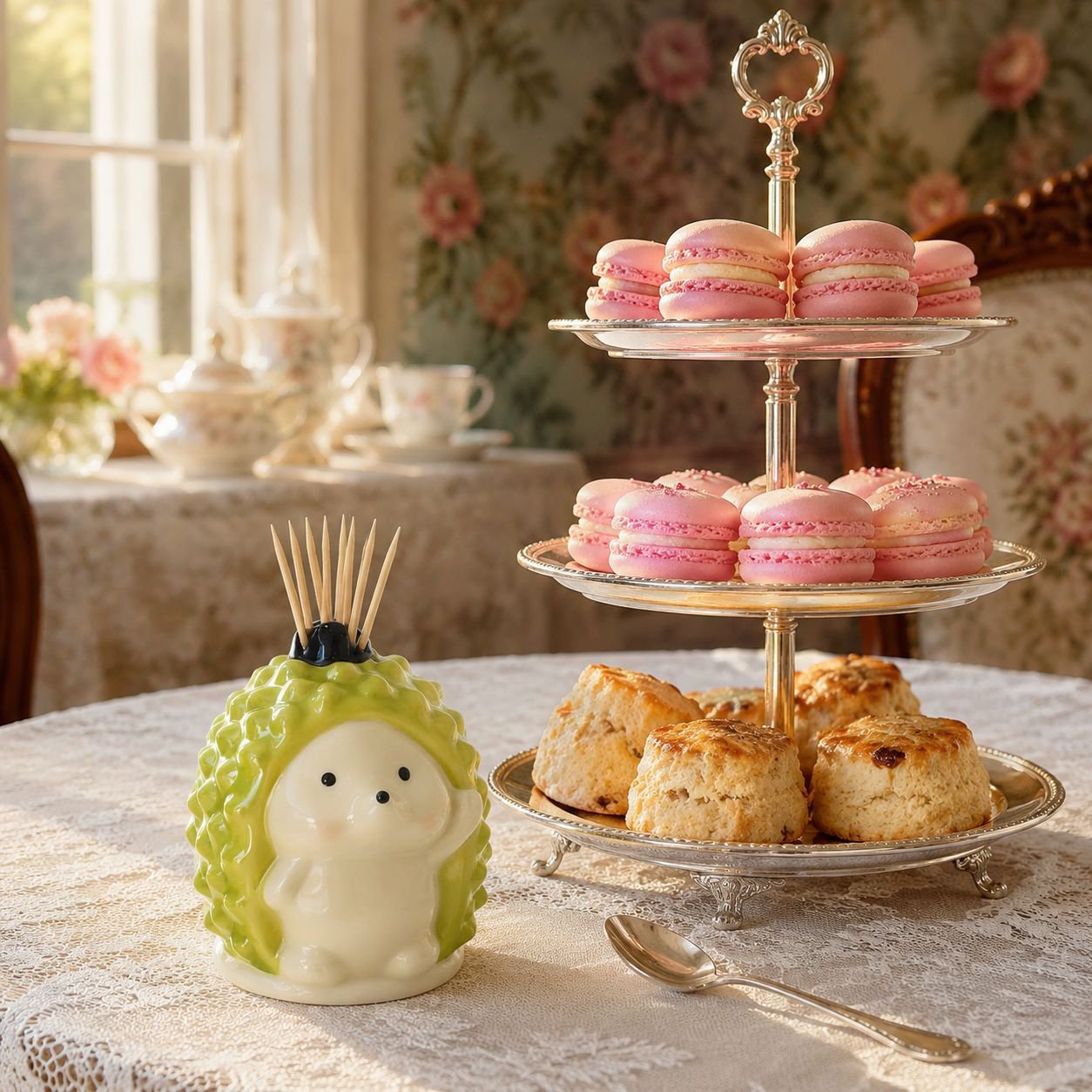 Personalized high-end hedgehog ceramic toothpick box on dining table