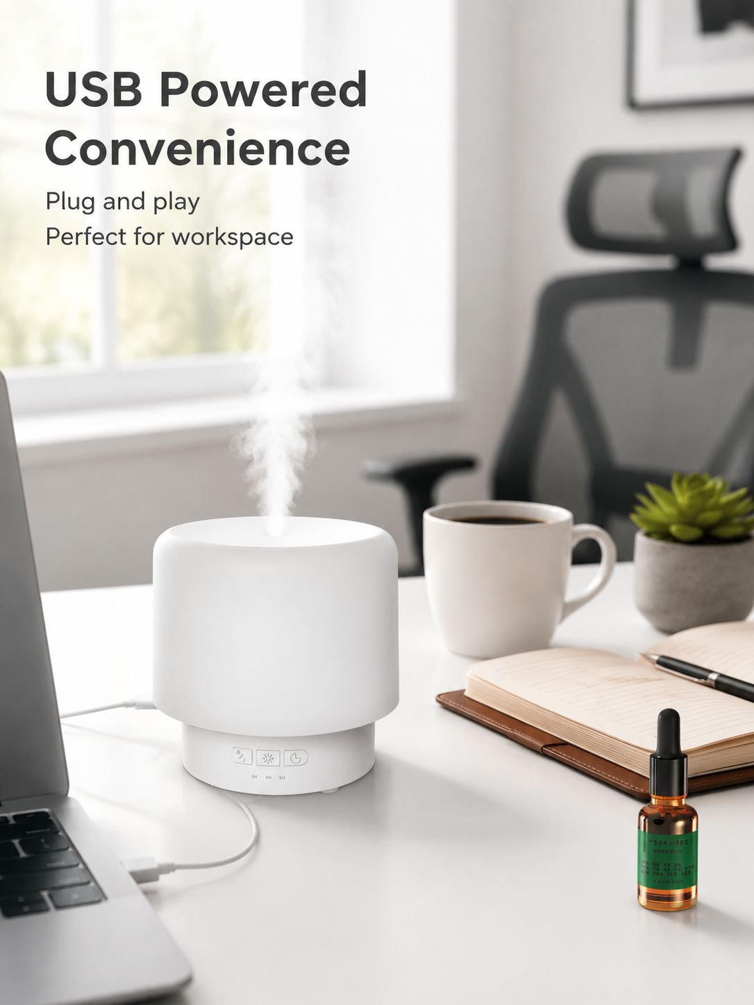 USB Desktop Aroma Humidifier with 360° Rotation and Colorful Ambient Light