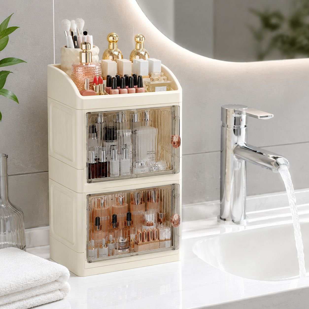Durable cosmetic storage shelf for home use