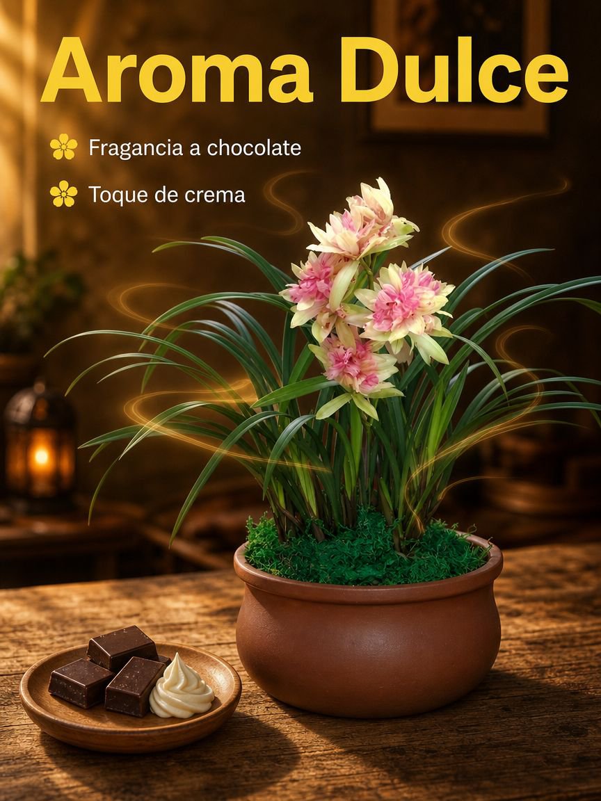 Decoración de bola de musgo con oncidium aromático