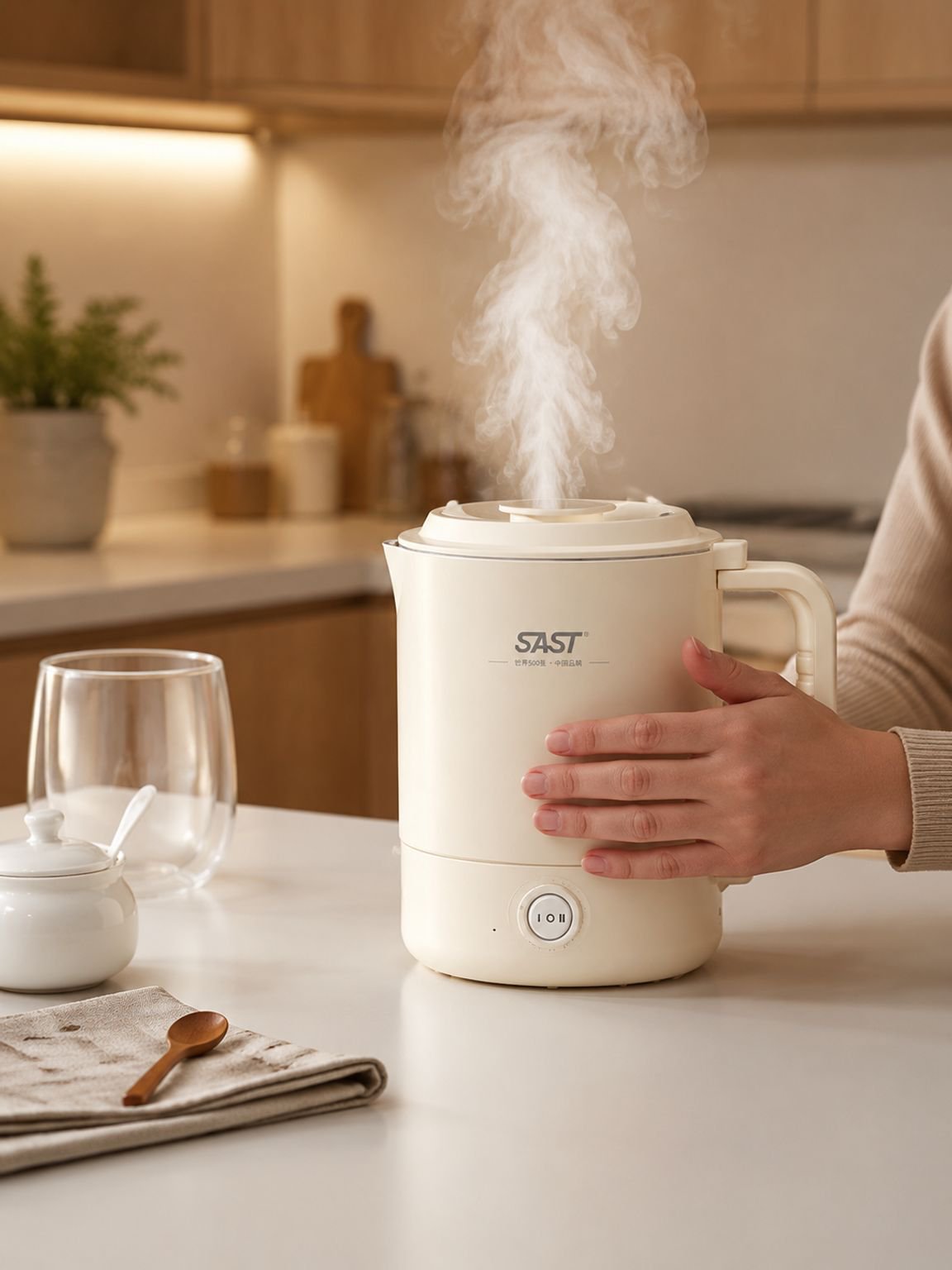SAST Tragbarer Wasserkocher, Mini-Wasserkocher für Studentenwohnheime, Reisen und Geschäftsreisen, E