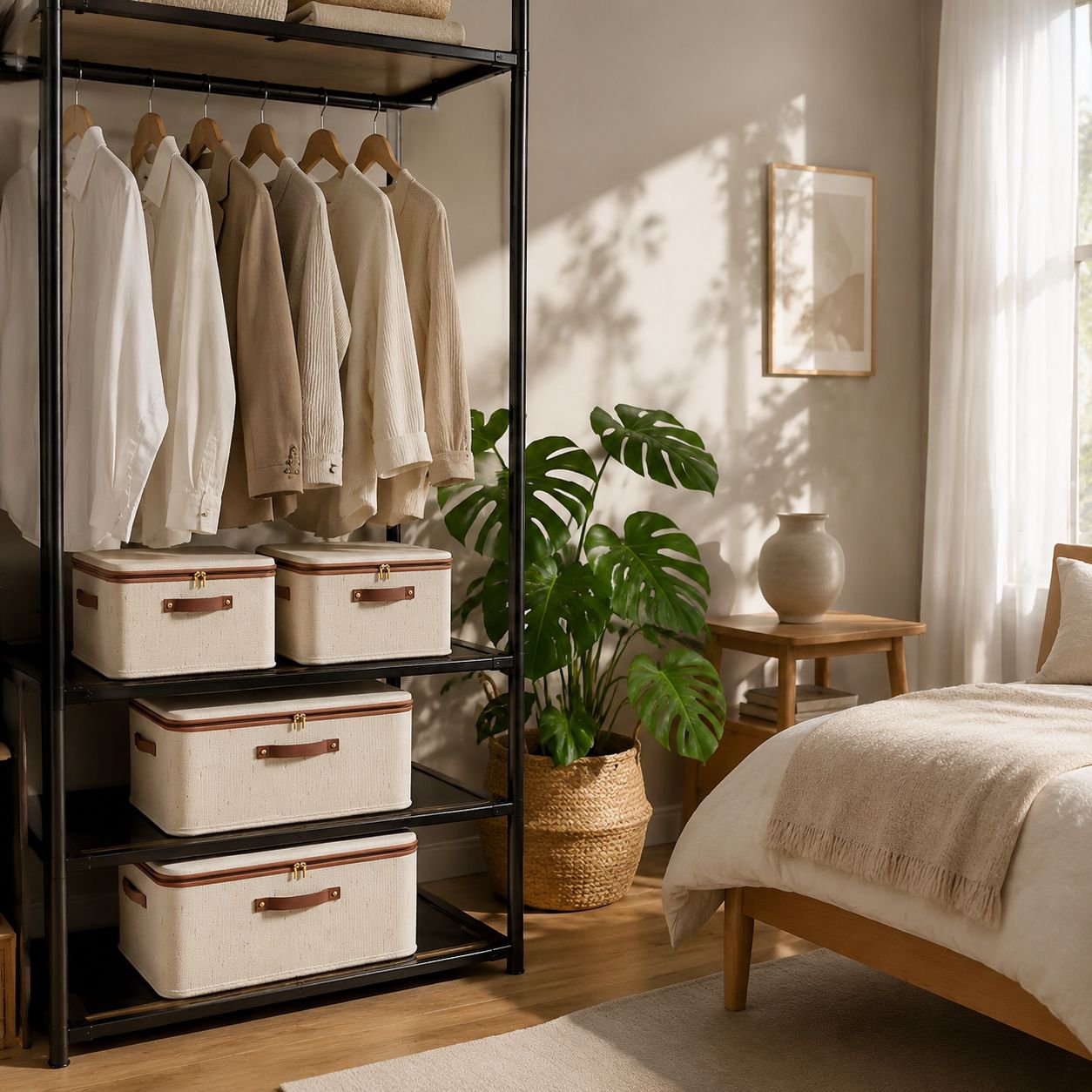 Foldable cotton linen wardrobe organizer box for closet storage