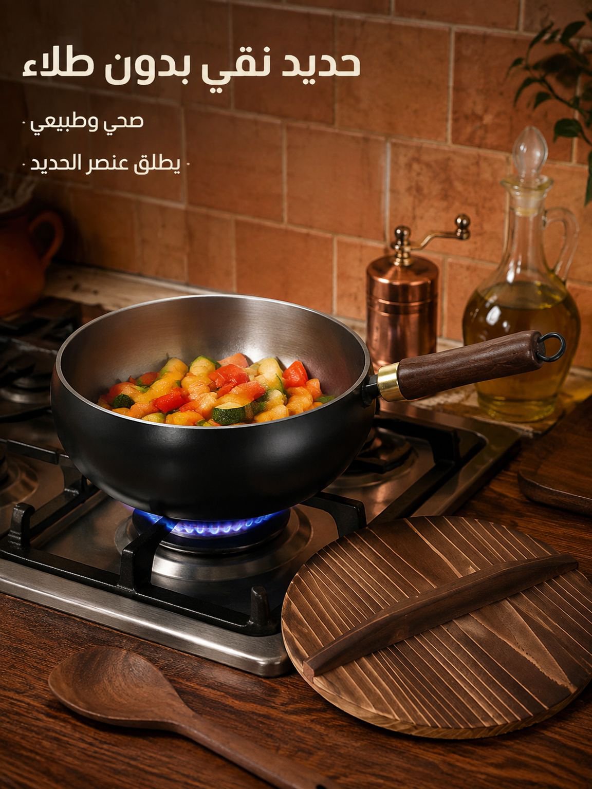 مقلاة عميقة صحية مانعة للالتصاق بدون الطلاء (حديد نقي، توفير عنصر الحديد للجسم )