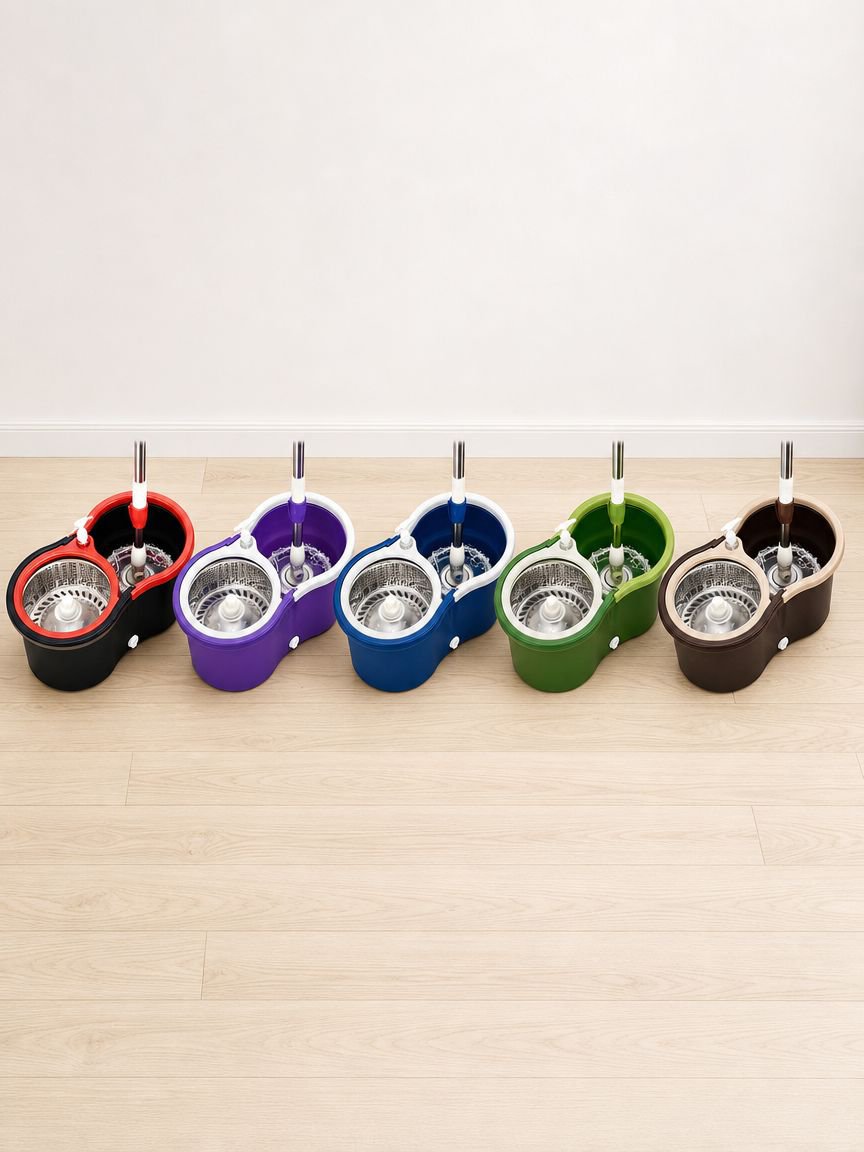 Complete floor cleaning set with washable mop head