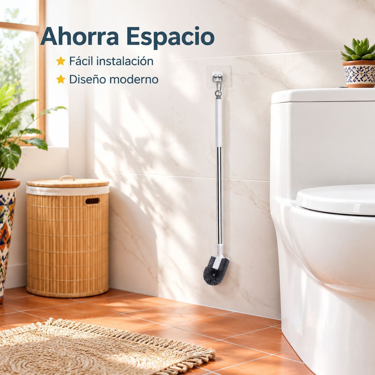 Cepillo de inodoro extensible en forma de S para montaje en pared