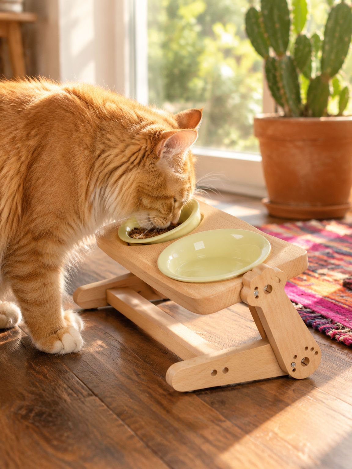 Cuenco para mascotas de madera de haya a prueba de derrames para gatos y perros