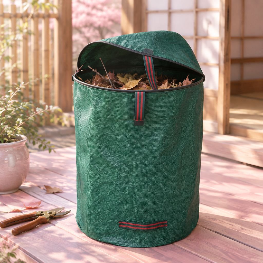 ふた付きフラップ式庭ごみ収集袋の全体イメージ