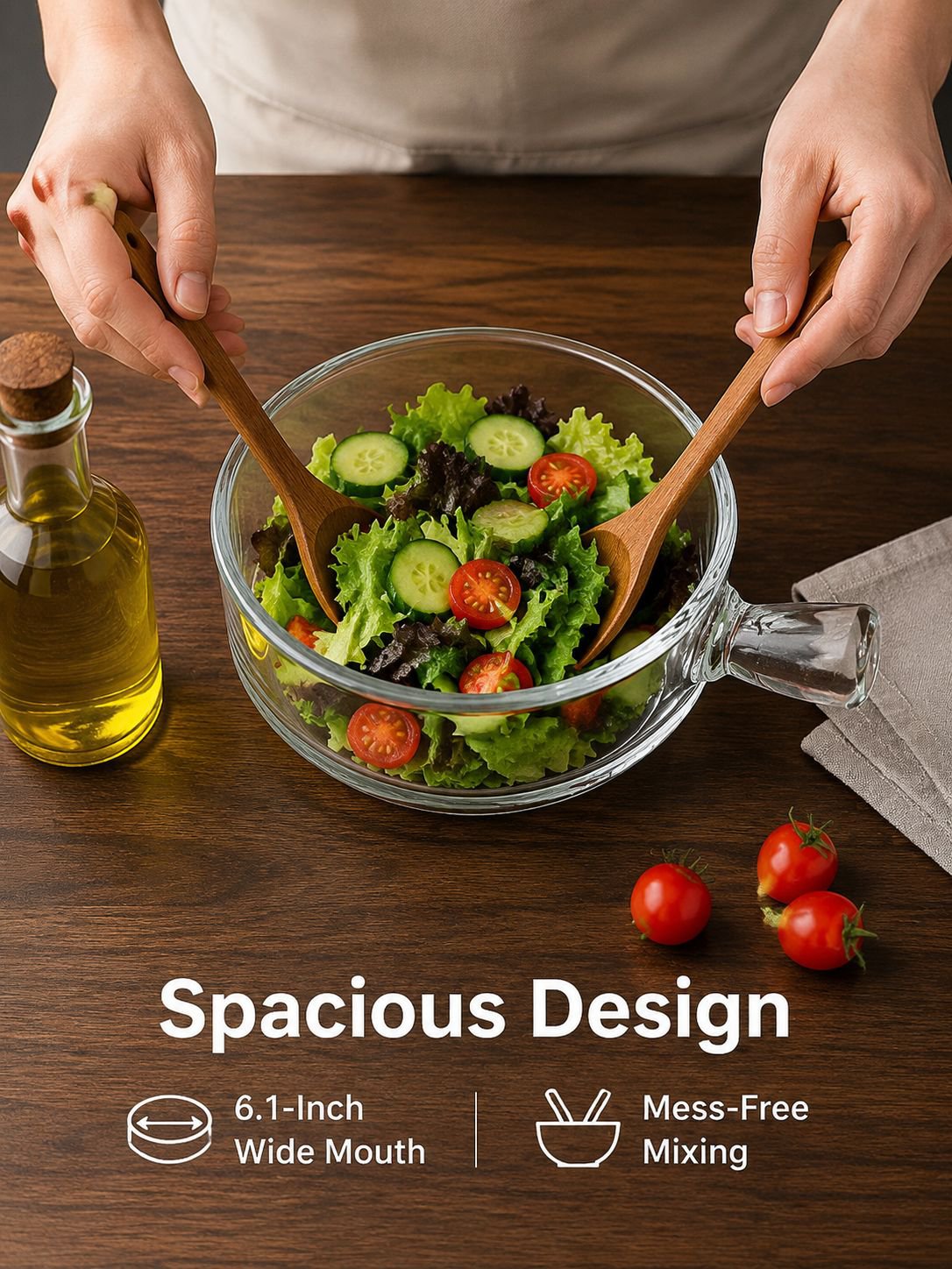Home Glass Handle Salad Bowl