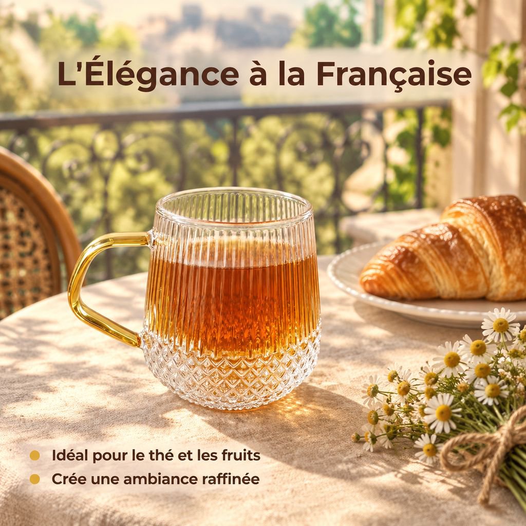 Tasse en Verre Borosilicate Rayé avec Anse Verre à Thé Café