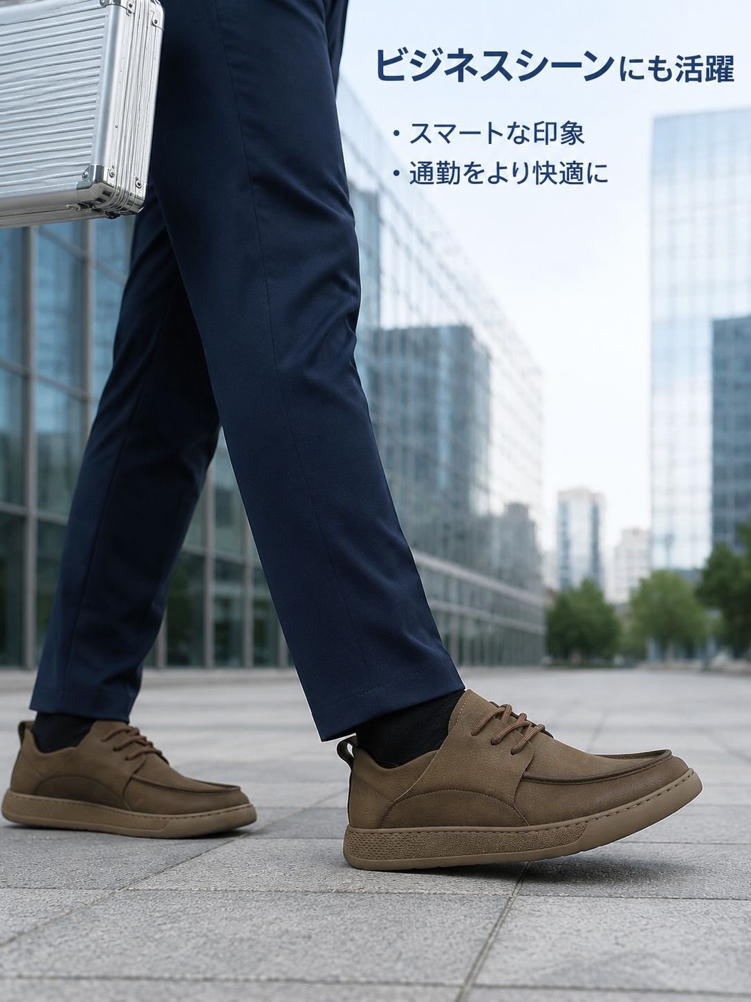 本革を使用した通気性と防臭性に優れたメンズカジュアルシューズ。柔らかなアッパー素材で、汎用性とトレンド感に優れたシューズです。