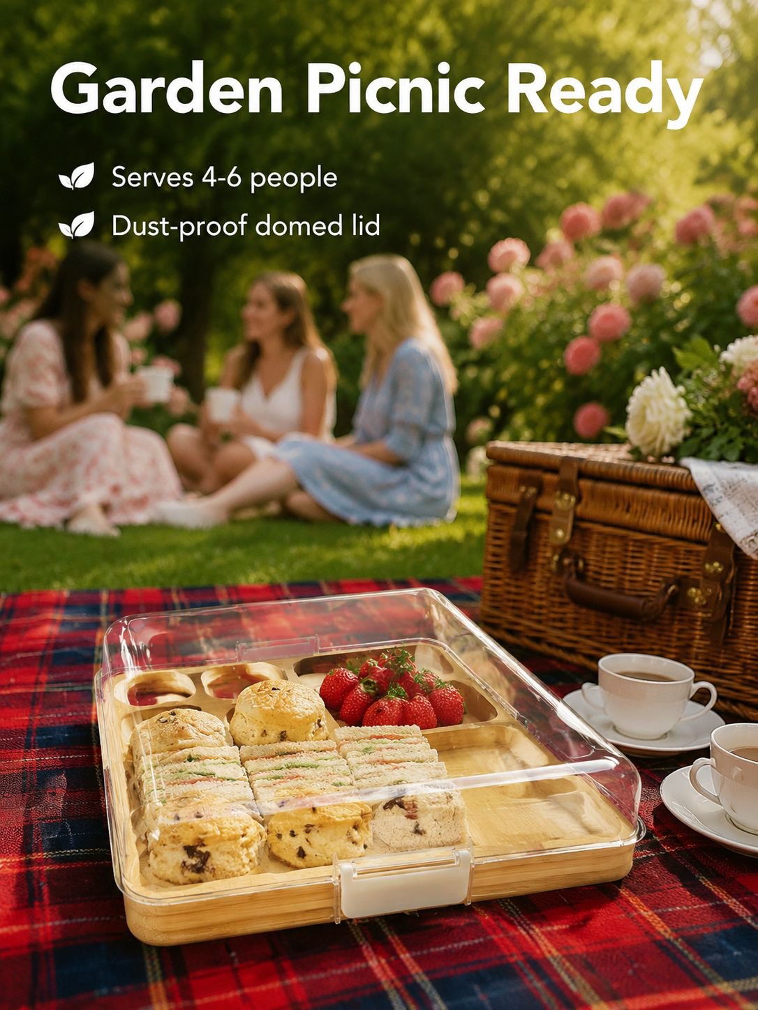 Bamboo divided cooked food tray