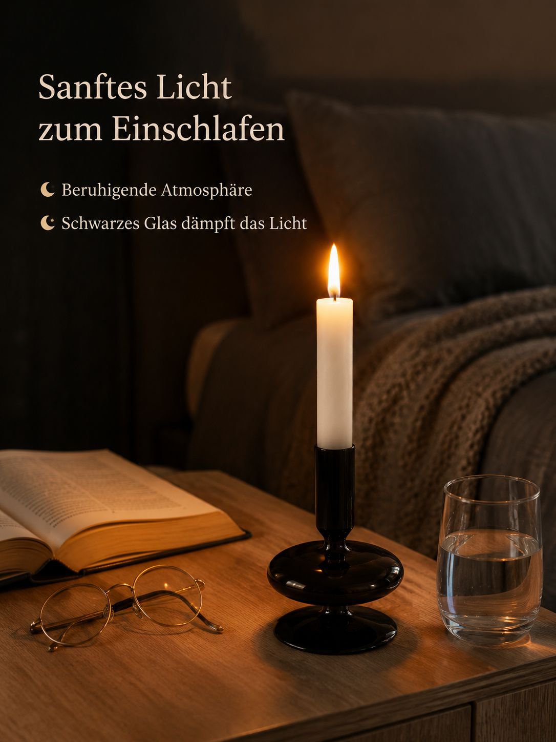 Moderner Kerzenhalter aus schwarzem Glas, geeignet für Wohnkultur