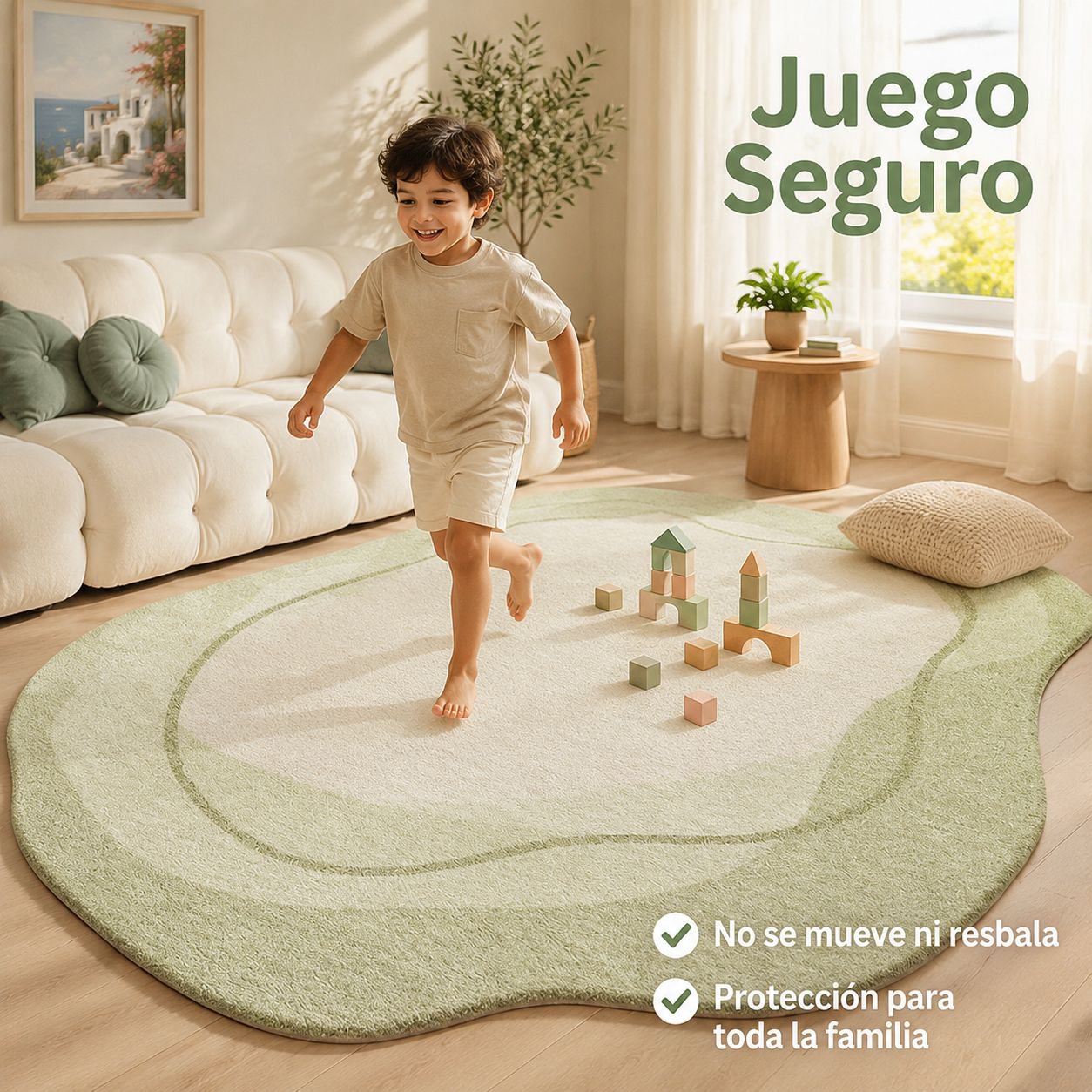 Alfombra de cachemira sencilla color crema para sala de estar/dormitorio, antideslizante y resistent