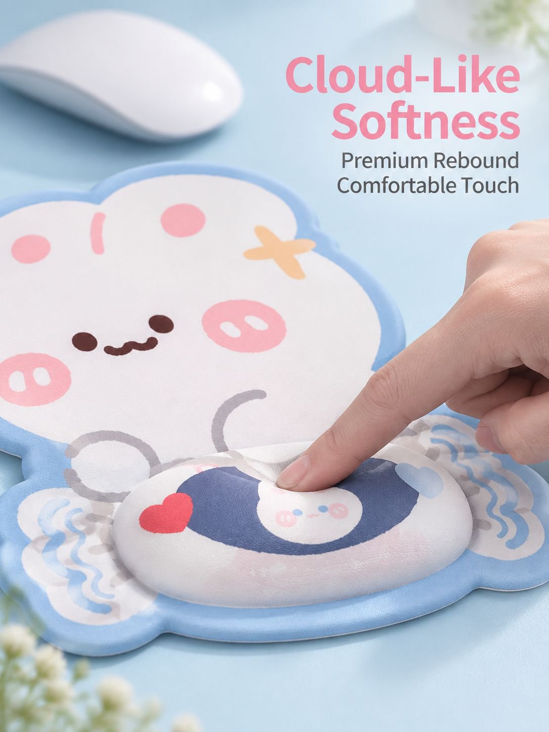 Cute Cartoon Wrist Rest Mouse Pad, Girls' Office Essential, White Rubber Keyboard Wrist Support