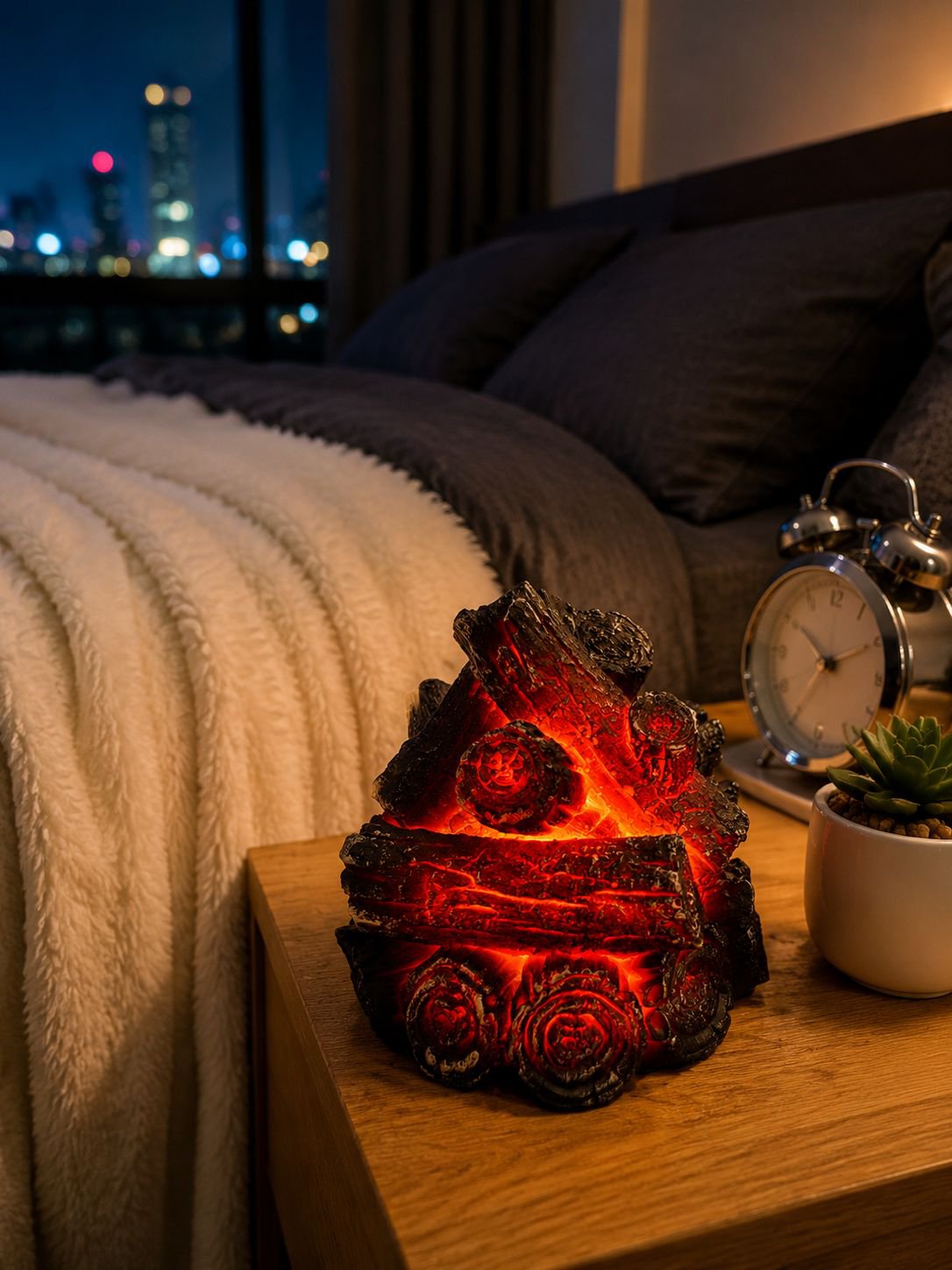 Resin Simulated Charcoal LED Flame Ambient Light, Modern Minimalist Battery-Powered Charcoal Pile, C