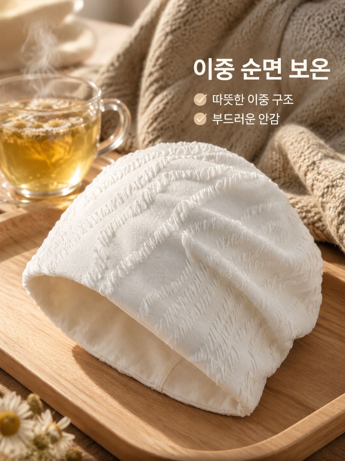 압박감이 없는 가을/겨울용 순면 수면모자