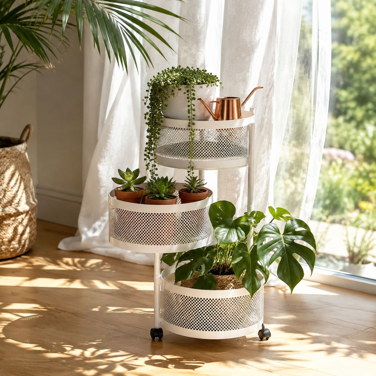 Adjustable mobile shelving unit for garage or workshop
