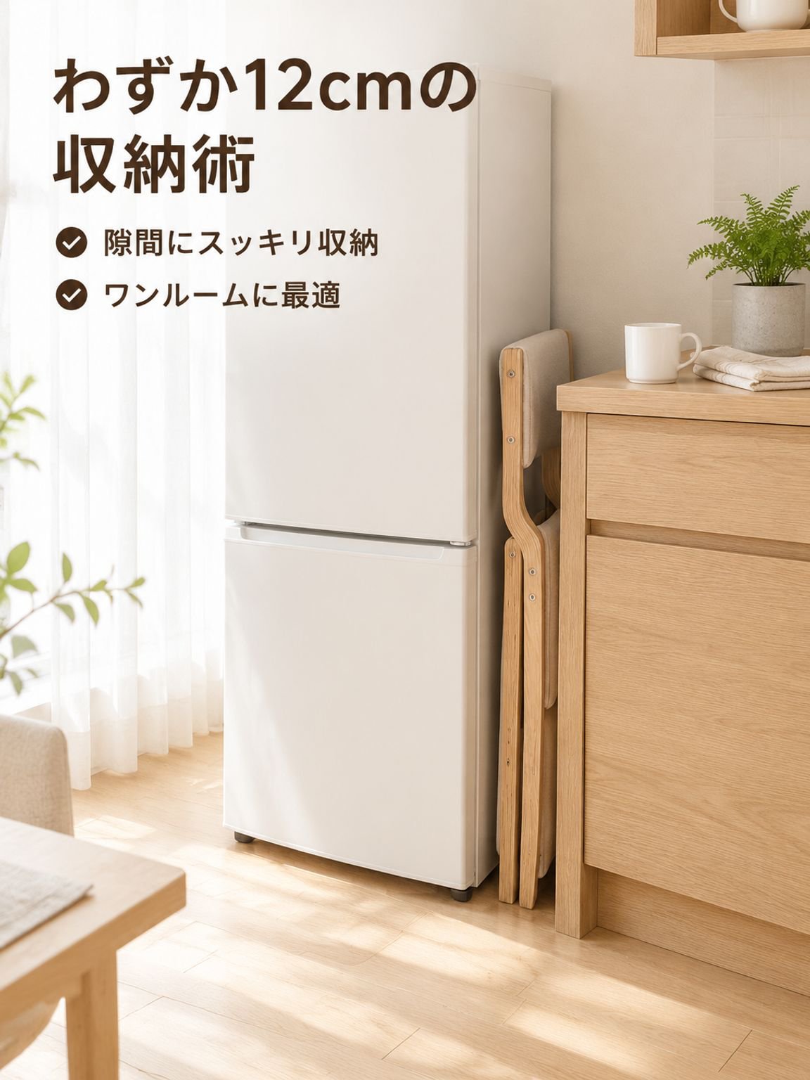 木製無垢材折りたたみダイニングチェア（背もたれ付き）