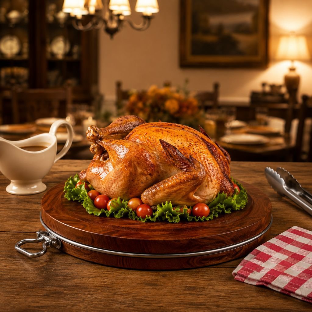 Whole wood thickened round chopping board in kitchen setting