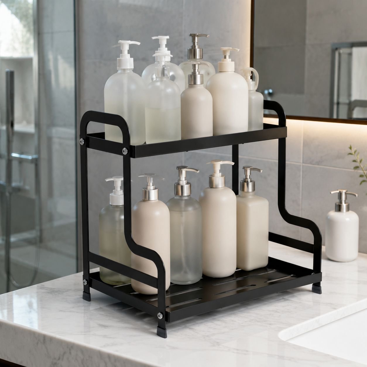 Durable double-layer shelf for bathroom essentials