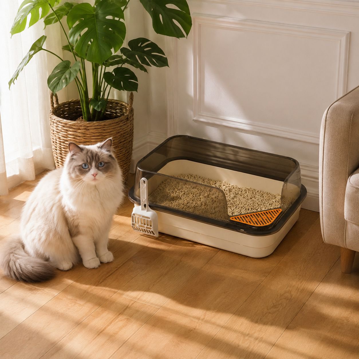 Extra Large Semi-Enclosed Splash-Proof Cat Litter Box