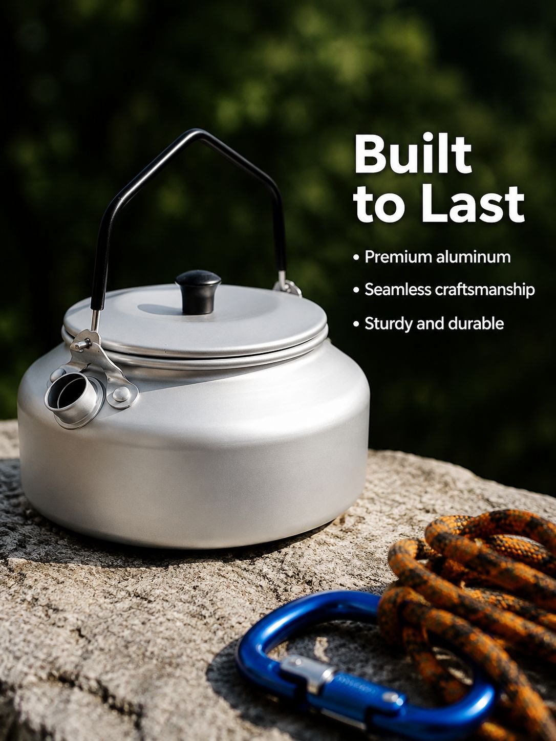 Durable camping teapot with foldable handle