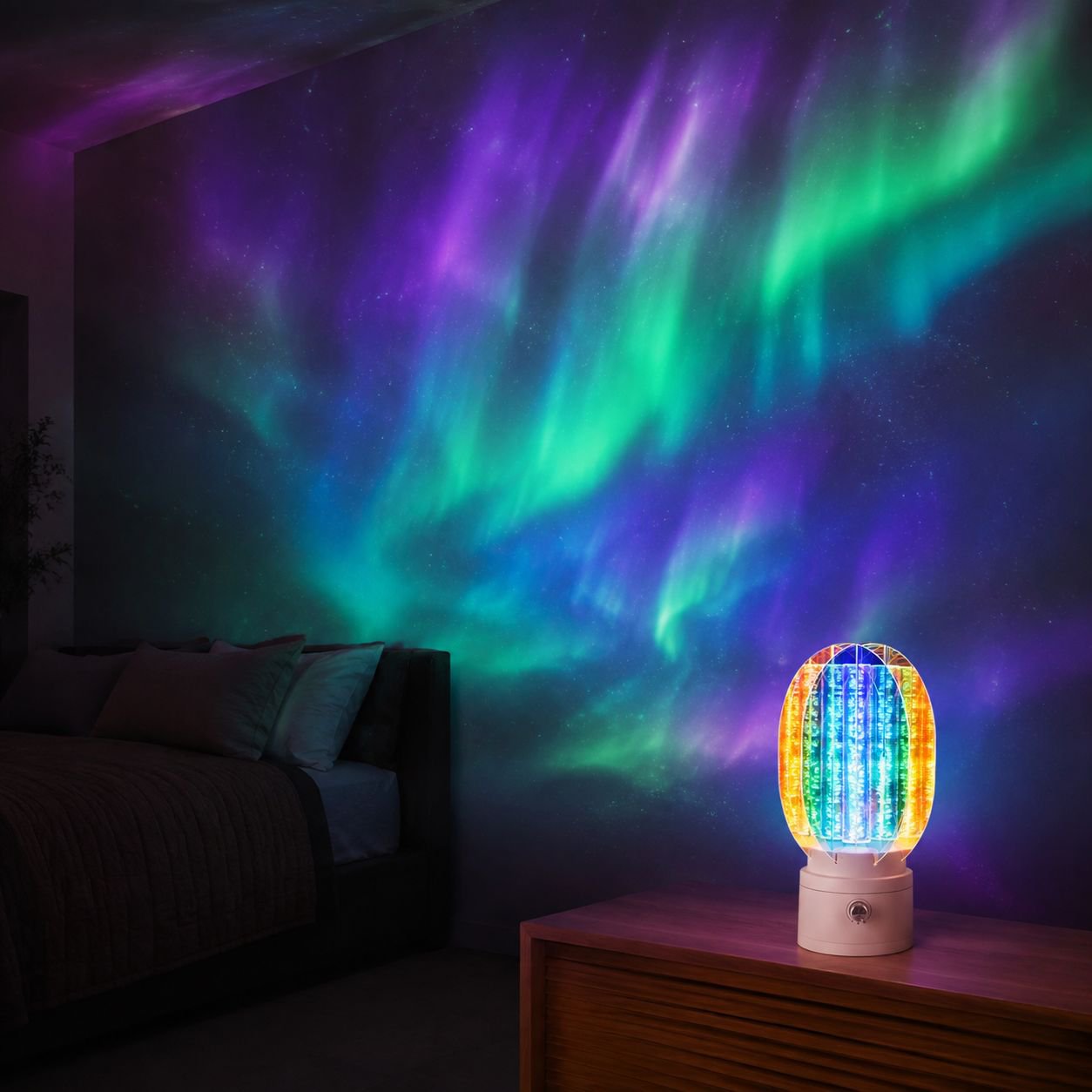Aurora Atmosphere Lamp emitting colorful aurora lights