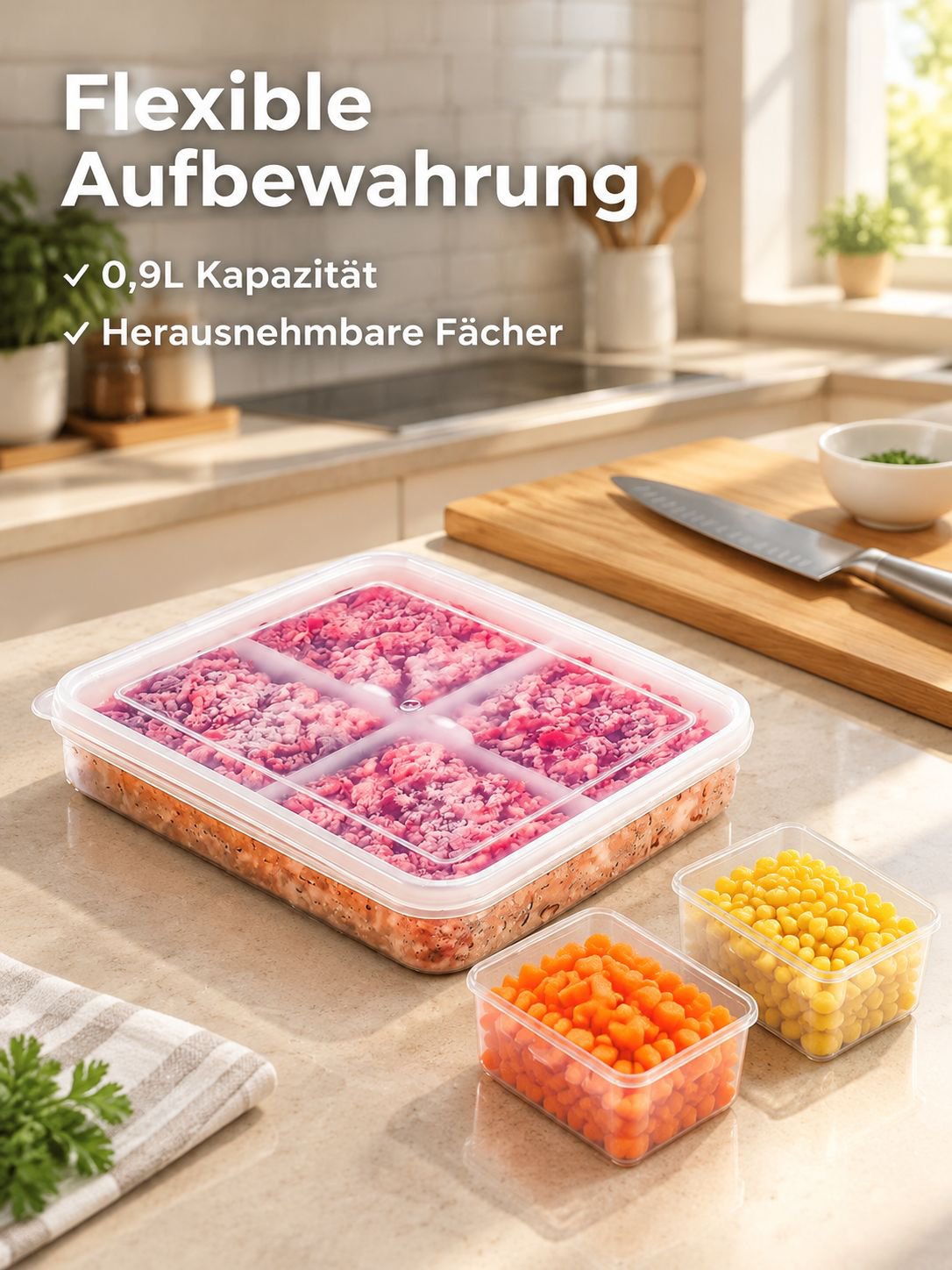 Multifunktionale Gefrier-Aufbewahrungsbox mit abnehmbaren Fächern, speziell für den Kühlschrank