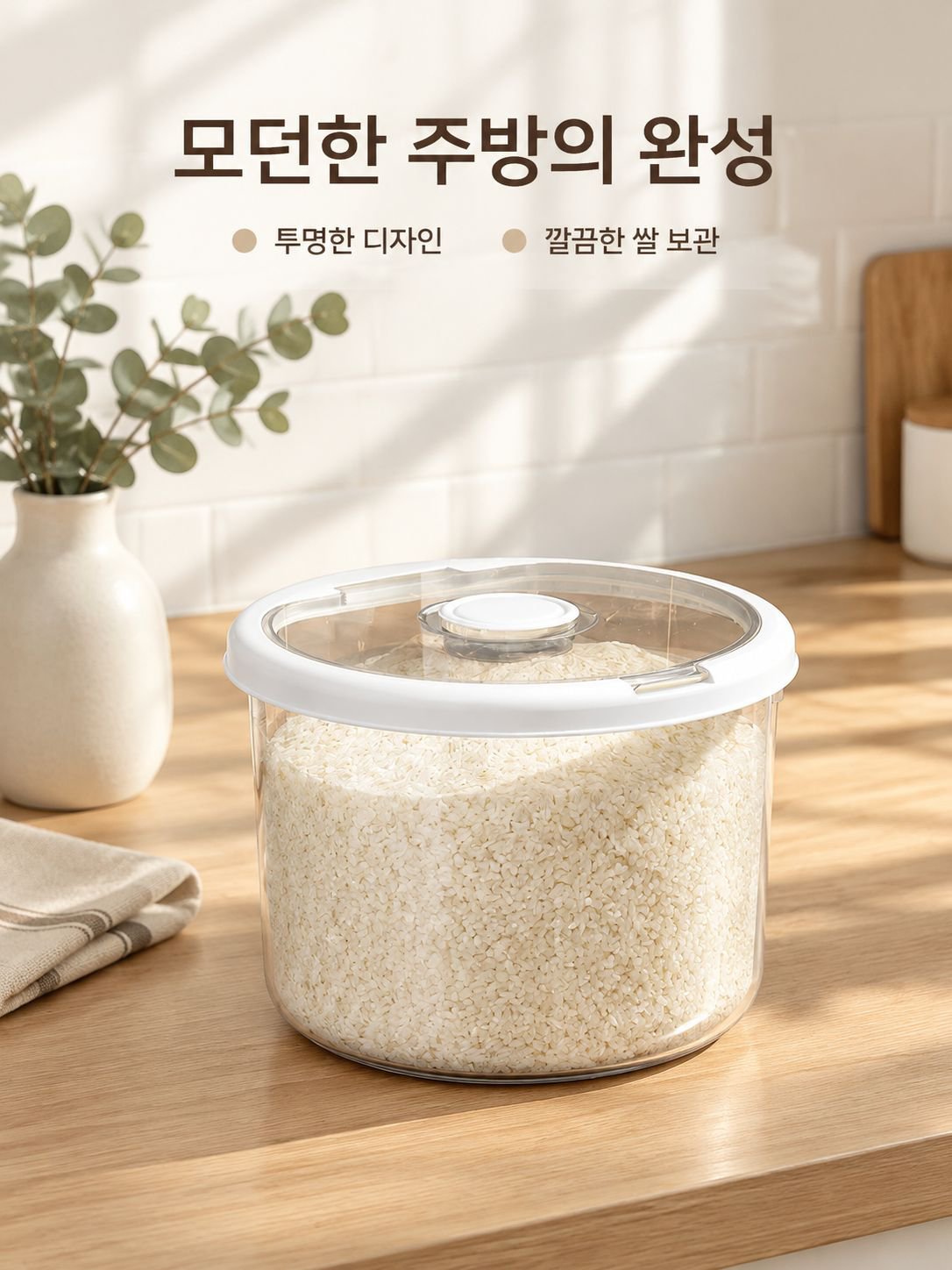 대용량 원형 투명 가정용 쌀통 고화질 이미지