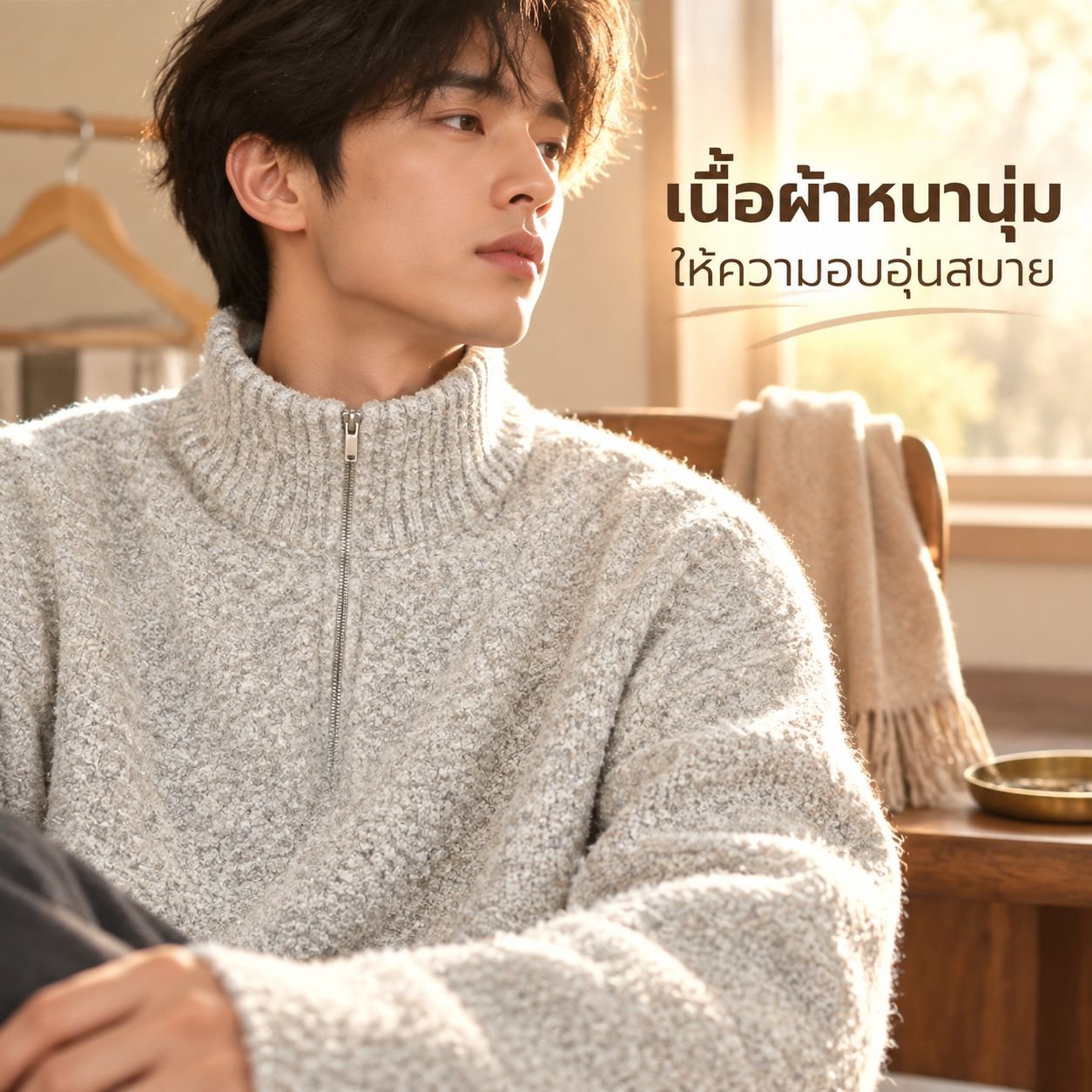 เสื้อกันหนาวไหมพรมคอสูงซิปครึ่งตัวสไตล์ญี่ปุ่น สำหรับฤดูใบไม้ร่วงและฤดูหนาว