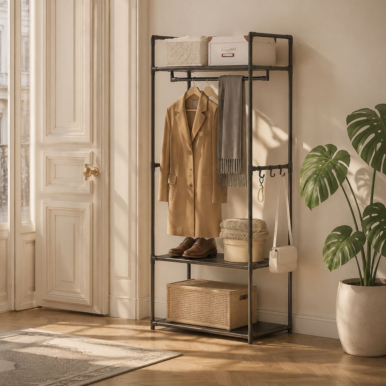 Porte-manteau de rangement moderne et minimaliste style Japon-Corée