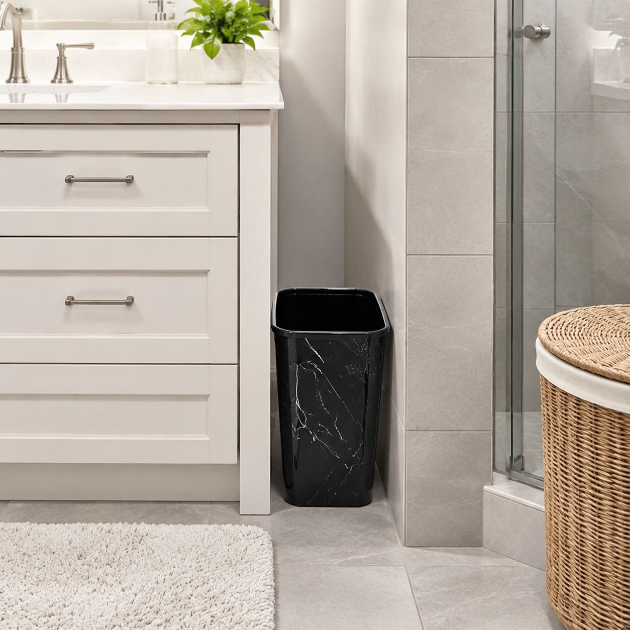 European Style Marble Pattern Trash Can, Luxurious and Elegant for Home Use