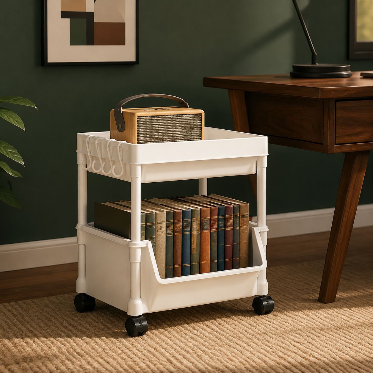 Mobile Multi-layer Storage Bookshelf Household Organizer Trolley